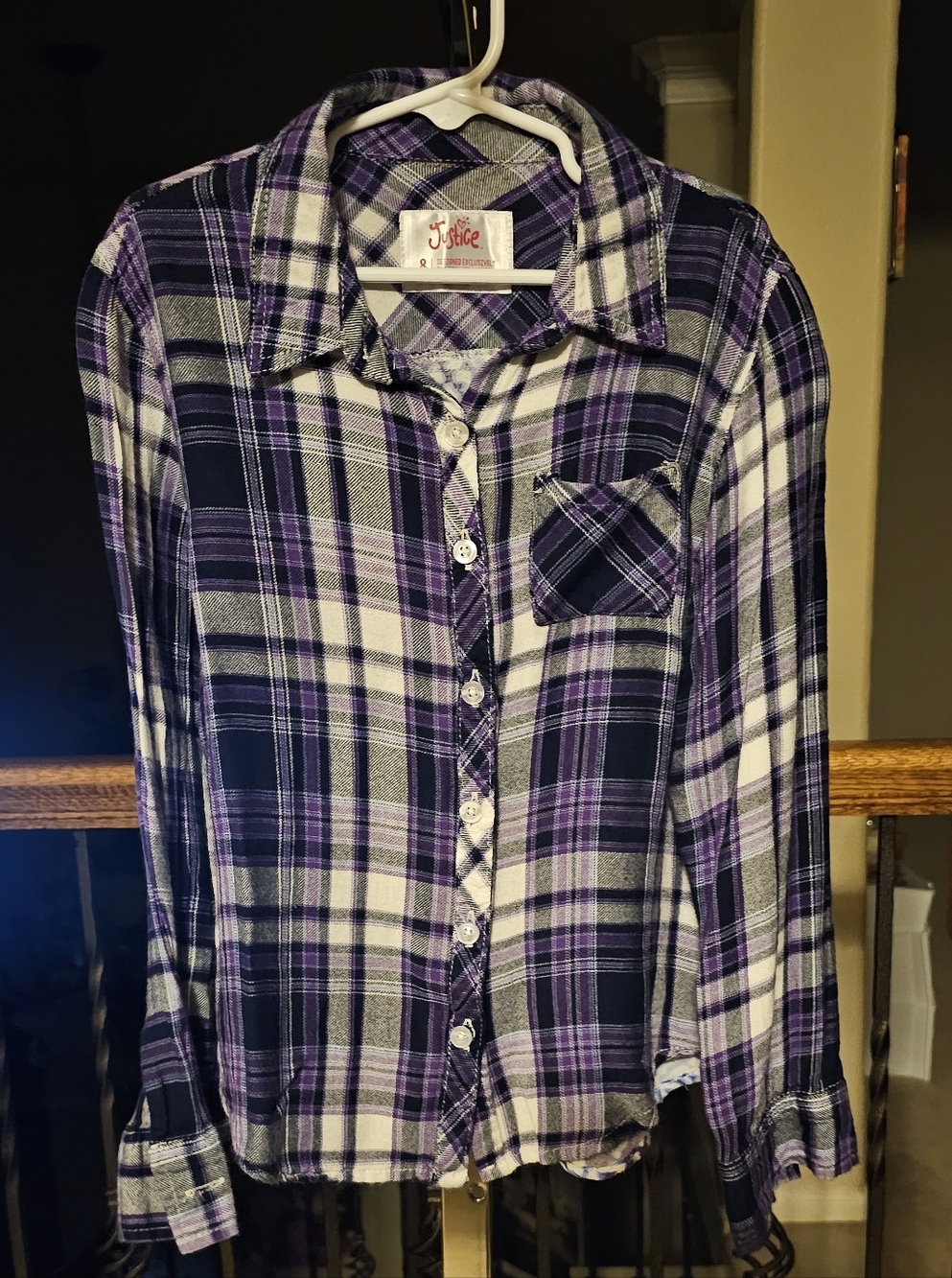 Justice Purple Plaid Button-Up Shirt